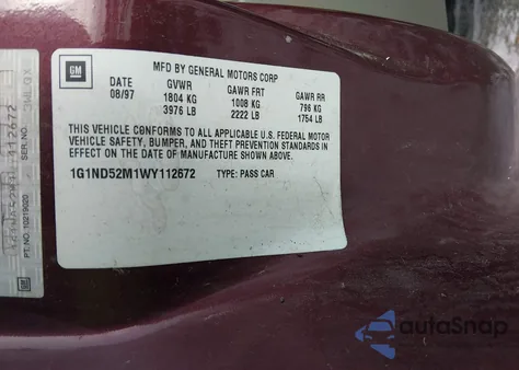 1998 Chevrolet Malibu из США, поврежденный, VIN 1G1ND52M1WY112672